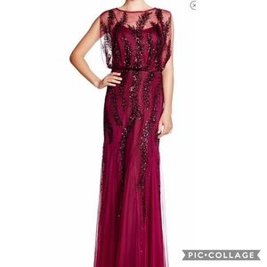 Aidan Mattox mesh beaded blouson gown